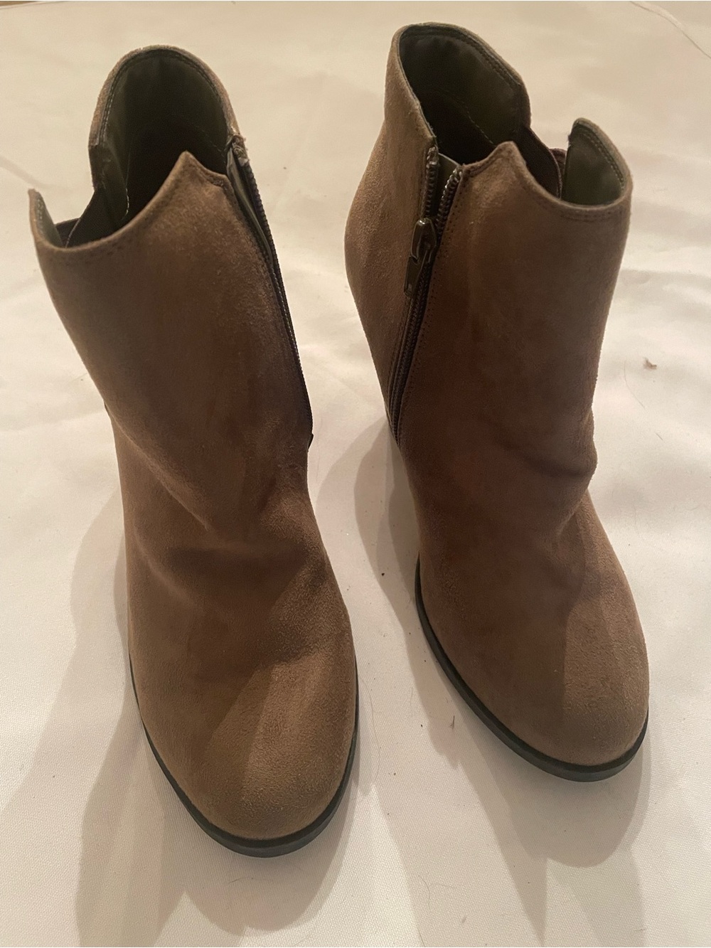 Women's Tan Suede Ankle Booties with Side Zip